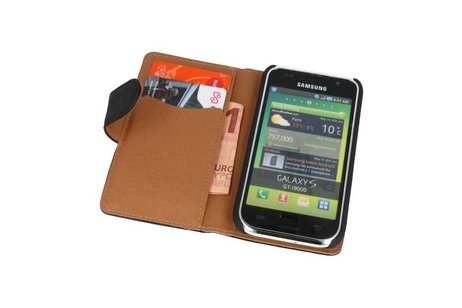 Washed Leer Bookstyle Wallet Case Hoesje - Geschikt voor Samsung Galaxy S i9000 Zwart