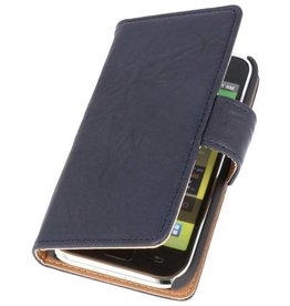 Washed Leer Bookstyle Hoesje voor Galaxy S i9000 Donker Blauw