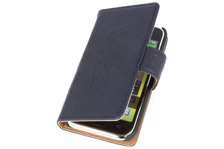Washed Leer Bookstyle Wallet Case Hoesje - Geschikt voor Samsung Galaxy S i9000 Donker Blauw