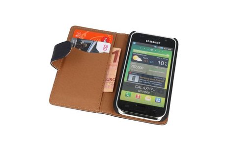 BAOHU Washed Leer Bookstyle Wallet Case Hoesje - Geschikt voor Samsung Galaxy S i9000 Donker Blauw