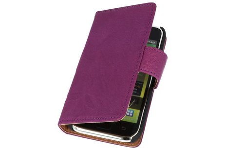 Washed Leer Bookstyle Wallet Case Hoesje - Geschikt voor Samsung Galaxy S i9000 Paars