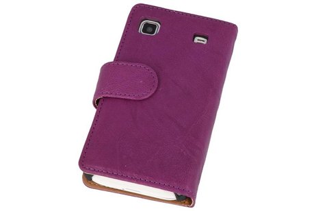 Washed Leer Bookstyle Wallet Case Hoesje - Geschikt voor Samsung Galaxy S i9000 Paars