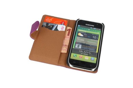 BAOHU Washed Leer Bookstyle Wallet Case Hoesje - Geschikt voor Samsung Galaxy S i9000 Paars
