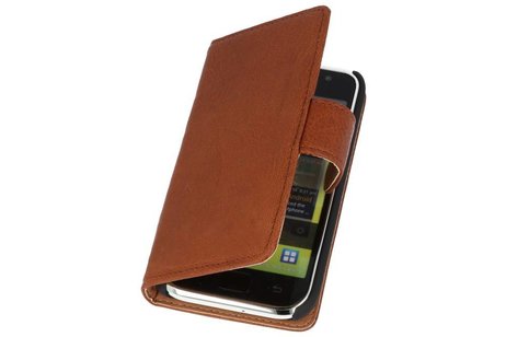 Washed Leer Bookstyle Wallet Case Hoesje - Geschikt voor Samsung Galaxy S i9000 Bruin