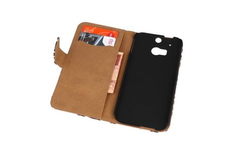 Luipaard Bookstyle Wallet Case Hoes voor HTC One M8 Bruin