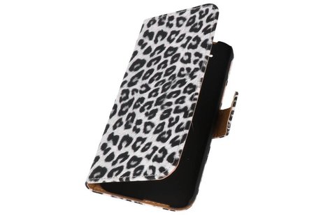 Luipaard Bookstyle Wallet Case Hoes voor HTC One M8 Wit