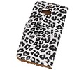 Luipaard Bookstyle Wallet Case Hoes voor HTC One M8 Wit