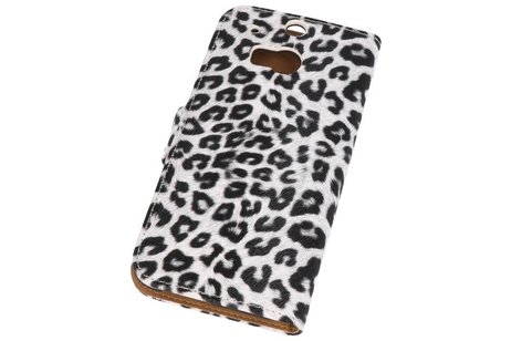 Luipaard Bookstyle Wallet Case Hoes voor HTC One M8 Wit