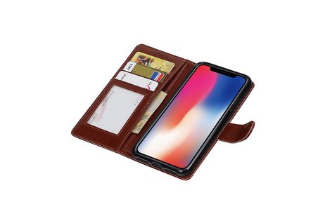 BAOHU Hoesje Geschikt voor iPhone X - Portemonnee hoesje booktype wallet case Bruin