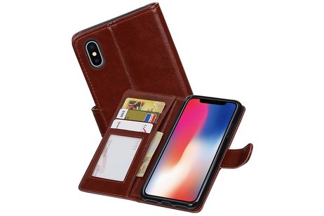 BAOHU Hoesje Geschikt voor iPhone X - Portemonnee hoesje booktype wallet case Bruin