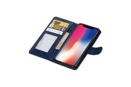 BAOHU Hoesje Geschikt voor iPhone X - Portemonnee hoesje booktype wallet case Donkerblauw
