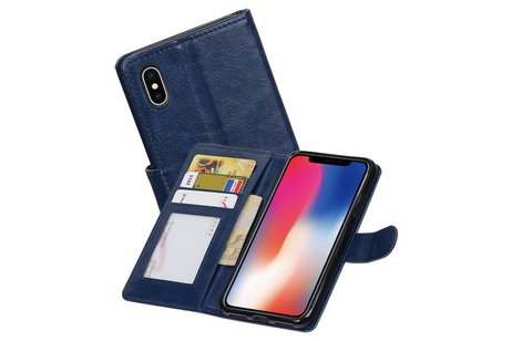 BAOHU Hoesje Geschikt voor iPhone X - Portemonnee hoesje booktype wallet case Donkerblauw