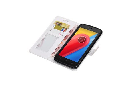 BAOHU Hoesje Geschikt voor Motorola Moto C - Portemonnee hoesje booktype wallet case Wit