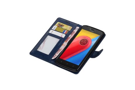 BAOHU Hoesje Geschikt voor Motorola Moto C - Portemonnee hoesje booktype wallet case Donkerblauw