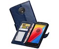 BAOHU Hoesje Geschikt voor Motorola Moto C - Portemonnee hoesje booktype wallet case Donkerblauw