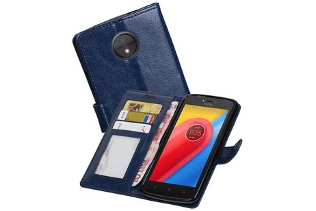 BAOHU Hoesje Geschikt voor Motorola Moto C - Portemonnee hoesje booktype wallet case Donkerblauw