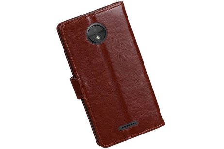 Moto C Portemonnee hoesje booktype wallet case Bruin