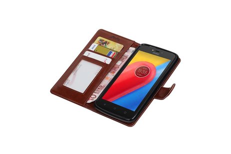 BAOHU Hoesje Geschikt voor Motorola Moto C - Portemonnee hoesje booktype wallet case Bruin