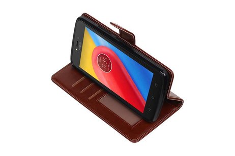 BAOHU Hoesje Geschikt voor Motorola Moto C - Portemonnee hoesje booktype wallet case Bruin