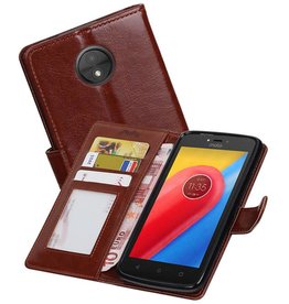 Moto C Portemonnee hoesje booktype wallet case Bruin