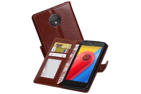 BAOHU Hoesje Geschikt voor Motorola Moto C - Portemonnee hoesje booktype wallet case Bruin