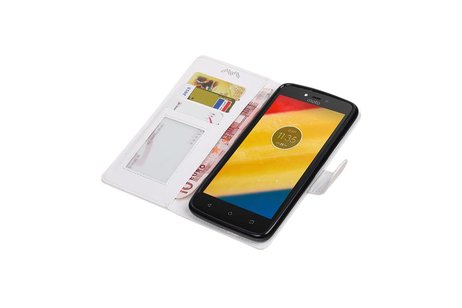 BAOHU Hoesje Geschikt voor Motorola Moto C Plus - Portemonnee hoesje booktype wallet case Wit