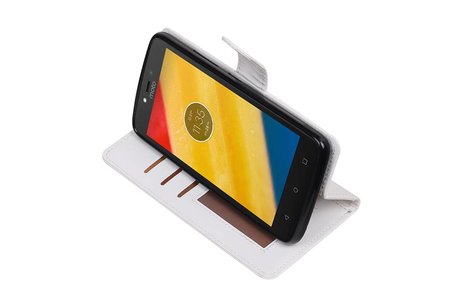 BAOHU Hoesje Geschikt voor Motorola Moto C Plus - Portemonnee hoesje booktype wallet case Wit