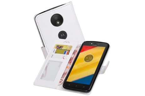 BAOHU Hoesje Geschikt voor Motorola Moto C Plus - Portemonnee hoesje booktype wallet case Wit