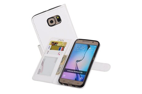 BAOHU Hoesje Geschikt voor Samsung Galaxy S6 - Portemonnee hoesje booktype wallet case Wit