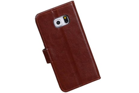 BAOHU Hoesje Geschikt voor Samsung Galaxy S6 Edge - Portemonnee hoesje booktype wallet case Bruin