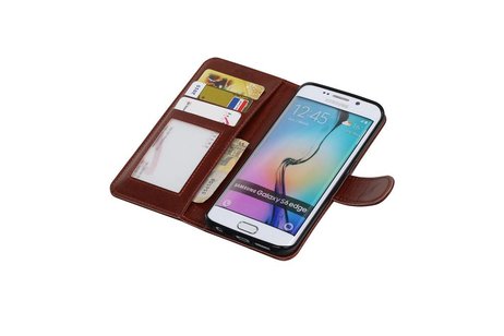 BAOHU Hoesje Geschikt voor Samsung Galaxy S6 Edge - Portemonnee hoesje booktype wallet case Bruin