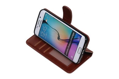 BAOHU Hoesje Geschikt voor Samsung Galaxy S6 Edge - Portemonnee hoesje booktype wallet case Bruin
