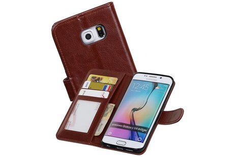 BAOHU Hoesje Geschikt voor Samsung Galaxy S6 Edge - Portemonnee hoesje booktype wallet case Bruin