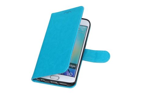 BAOHU Hoesje Geschikt voor Samsung Galaxy S6 Edge - Portemonnee hoesje booktype wallet Turquoise
