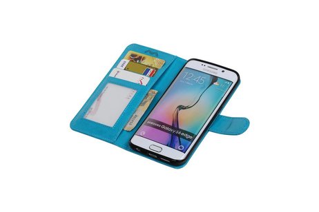 BAOHU Hoesje Geschikt voor Samsung Galaxy S6 Edge - Portemonnee hoesje booktype wallet Turquoise