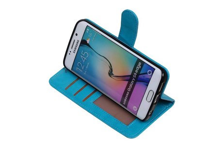 BAOHU Hoesje Geschikt voor Samsung Galaxy S6 Edge - Portemonnee hoesje booktype wallet Turquoise