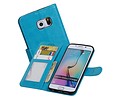 BAOHU Hoesje Geschikt voor Samsung Galaxy S6 Edge - Portemonnee hoesje booktype wallet Turquoise