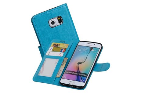 BAOHU Hoesje Geschikt voor Samsung Galaxy S6 Edge - Portemonnee hoesje booktype wallet Turquoise