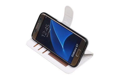 BAOHU Hoesje Geschikt voor Samsung Galaxy S7 - Portemonnee hoesje booktype wallet case Wit