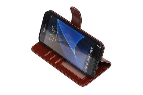 BAOHU Hoesje Geschikt voor Samsung Galaxy S7 Edge - Portemonnee hoesje booktype wallet case Bruin