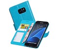 BAOHU Hoesje Geschikt voor Samsung Galaxy S7 Edge - Portemonnee hoesje booktype wallet Turquoise