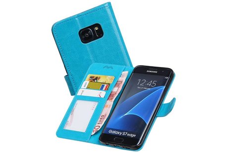BAOHU Hoesje Geschikt voor Samsung Galaxy S7 Edge - Portemonnee hoesje booktype wallet Turquoise