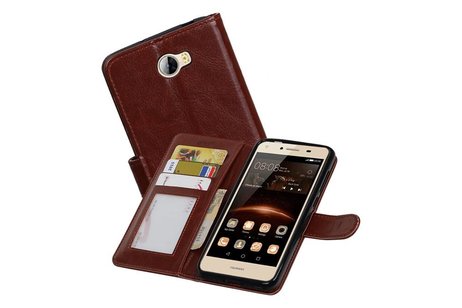 BAOHU Hoesje Geschikt voor Huawei Y5 II - Portemonnee hoesje booktype wallet case Bruin