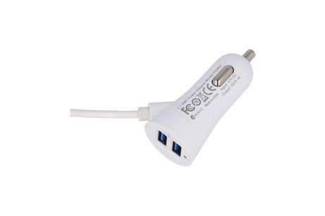 Autolader met 2 USB 3.1A voor MicroTelefoon Wit