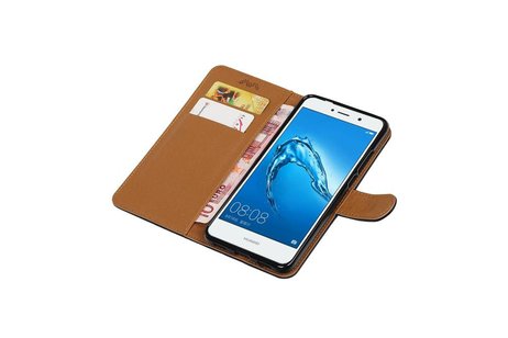 BAOHU Washed Leer Bookstyle Hoesje - Geschikt voor Huawei Y7 / Y7 Prime Zwart