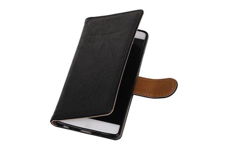 BAOHU Washed Leer Bookstyle Hoesje - Geschikt voor Huawei P9 Lite mini Zwart