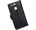 BAOHU Washed Leer Bookstyle Hoesje - Geschikt voor Huawei P9 Lite mini Zwart