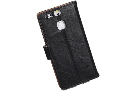 BAOHU Washed Leer Bookstyle Hoesje - Geschikt voor Huawei P9 Lite mini Zwart