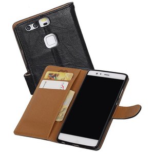 BAOHU Washed Leer Bookstyle Hoesje - Geschikt voor Huawei P9 Lite mini Zwart