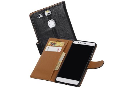 BAOHU Washed Leer Bookstyle Hoesje - Geschikt voor Huawei P9 Lite mini Zwart